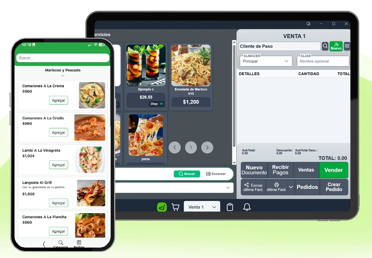 Punto de venta de restaurante con la carta en pantalla