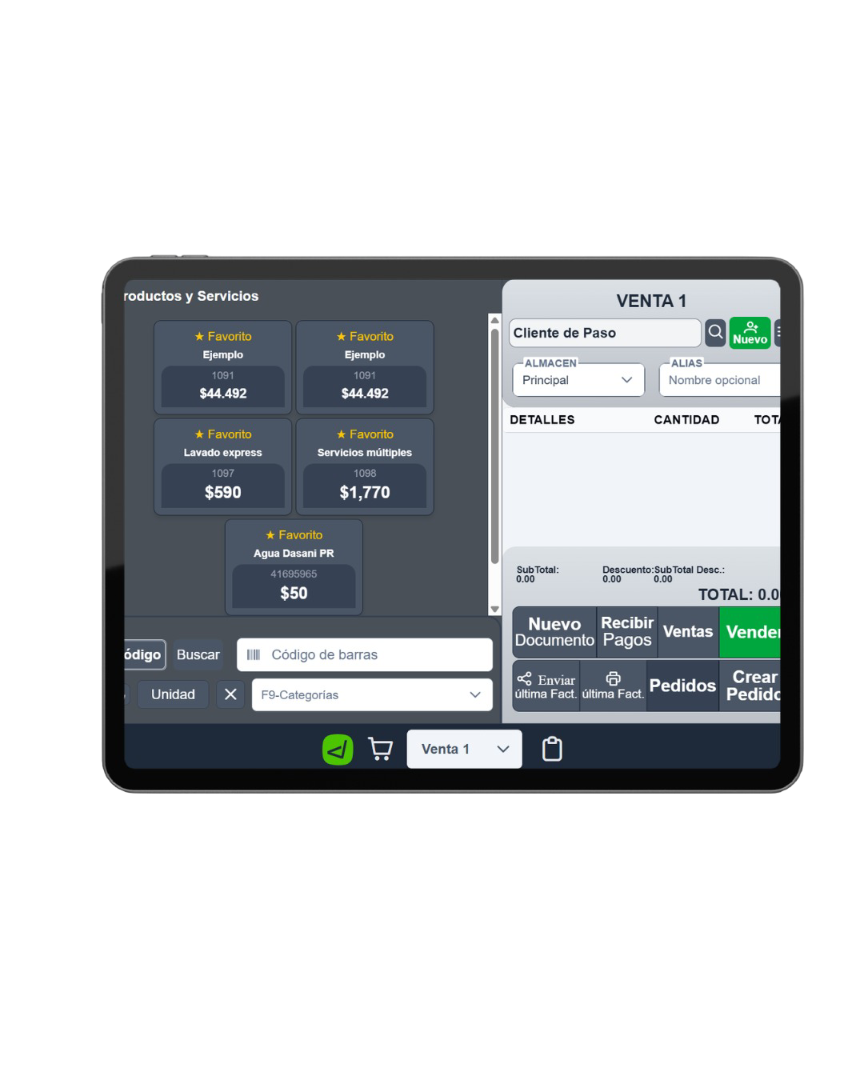 Vista de punto de venta en tablet