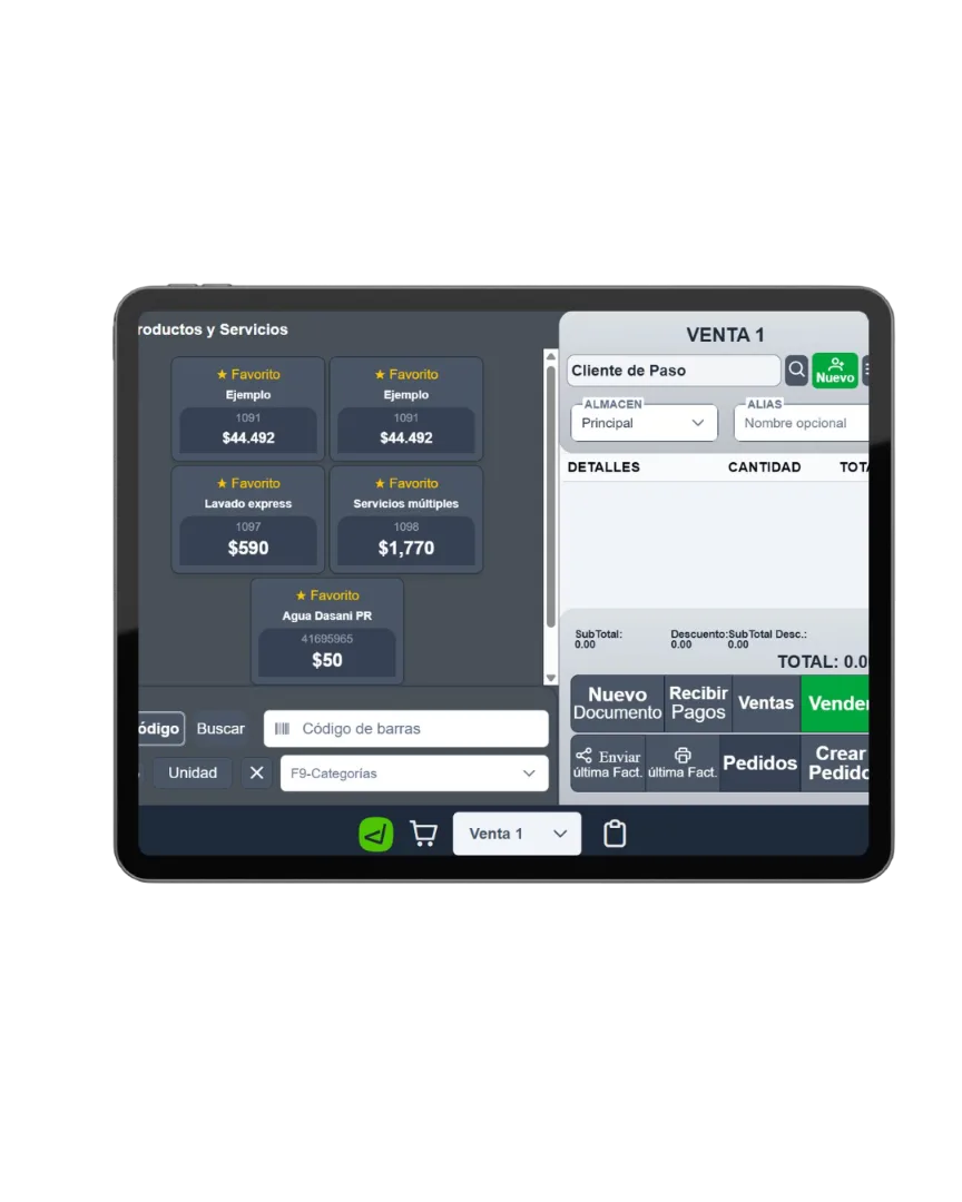 Vista de punto de venta en tablet